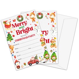 Nuhany Christmas Party Invitations, 25 Santa Christmas Tree Invites with Envelops for Winter Christmas New Year Baby Shower, Festive Season Party Favor Decor Supplies-A03