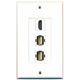 RiteAV 1 Port HDMI 2 Port USB A-A Wall Plate Oversized Jumbo MIDI White