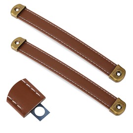 2 Pcs Leather Handles for Drawers Leather Trunk Handles Leather Handle Suitcase Luggage Pulls Brown Cabinet Handles Leather Strap Handles with Mounting Screws Modern Leather Cabinet Knobs