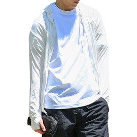 Aunii Q-MAX Men's Rash Guard, Cool to Touch, Lightweight, Quick Drying, UPF 50+, UV Protection, Long Sleeve, Finger Hole, M-3L, white / 8213