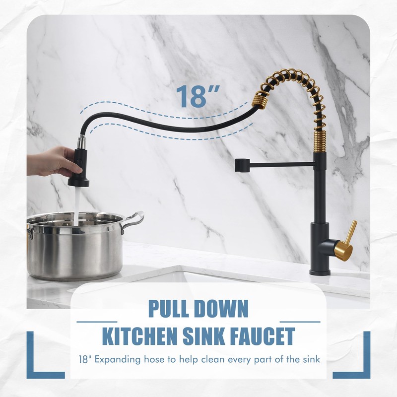 GIMILI Black and Gold Kitchen Faucet with Pull Down Sprayer