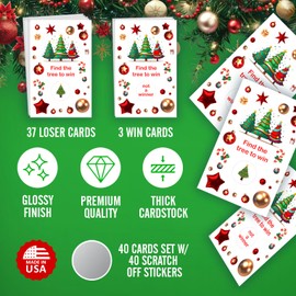 Tree Christmas Party Game Scratch Off, Find The Tree Easy to Play Silly Games, Fun Idea, Ice Breaker Activity. Raffle Cards, Set of 40 Cards Made in USA