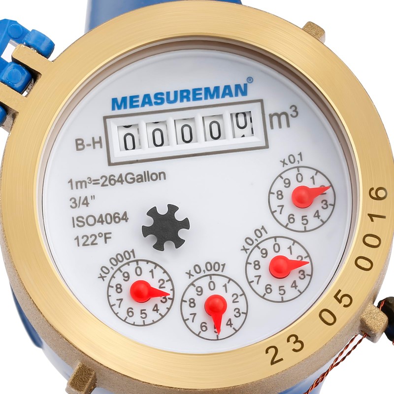 MEASUREMAN 3/4" Non-Pulsed Multi-Jet Cubic Meter Water Meter Brass Body