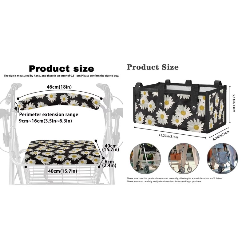 LedBack Rollator Walker Accessories 3 Pack Daisy Rollator Walker Seat