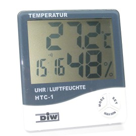 Digital Thermometer and Hygrometer with Clock Display and Alarm Function, Max/Min Memory for Temperature and Humidity. Humi Dity Temperature Center HTC