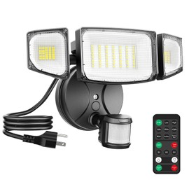 iMaihom 65W 6500LM Motion Sensor Outdoor Light, Plug In LED Security Lights 3 Heads Motion Detection Outdoor Light, Dusk to Dawn, IP65 Waterproof Flood Light with Remote Control for Yard Garage(Black)