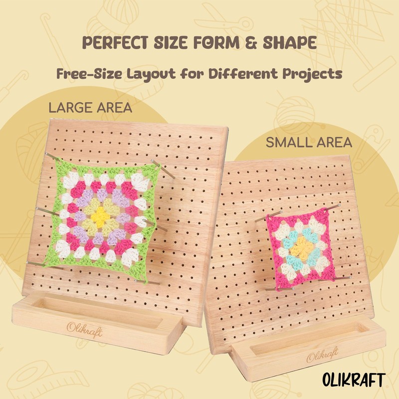 Olikraft Crochet Board with Pegs - 15 Pins Granny Square
