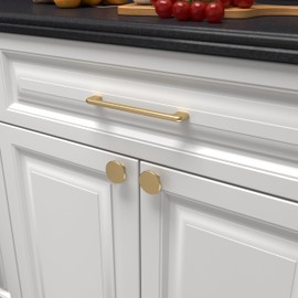 monti hardware | 10 Pack Brushed Satin Gold 1.6 Inch Diameter | Solid Metal Cabinet Pulls Bathroom Home Decor Drawer Knobs | Stainless Metal Kitchen Cabinet Handles | Grappa Collection