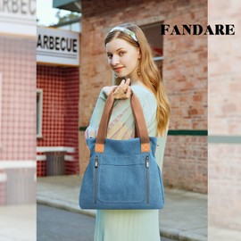 FANDARE Women's Shoulder Bag, Large Capacity, Canvas, Cross-body Handbag, Popular, Simple, Tote Bag, Holds 10.5 Inch Tablets, 3-Way for Business, Work, School, Dating, Travel, Canvas, blue