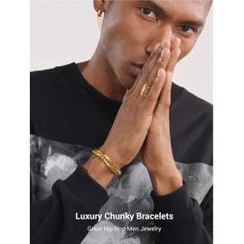 Gold Plated Franco Chain Bracelet for Men Bangle Gift Steel Punk Rock Hip Hop Jewelry Thick Chunky Bracelets