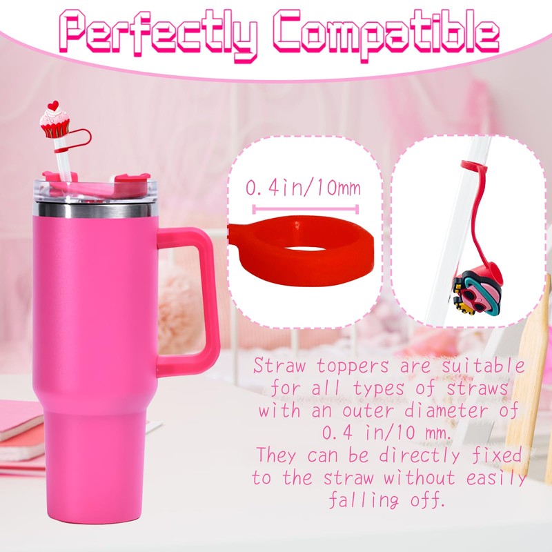 30 Pcs Different Random Straw Covers Cap,Cute Dust Proof Straw