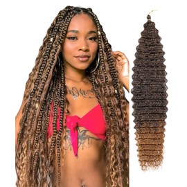 BATISI Curly Braiding Hair Ombre Brown Curly Crochet Hair for Black Women 1 Pack Ocean Wave Crochet Hair 30 Inch #1bT30 Deep Wave Wavy Braiding Hair