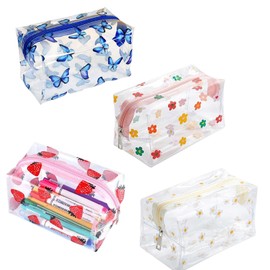 KxrTpx 4 Pack Clear Pencil Case, Large Transparent Stationery Pouch for School Girls, Cute Pencil Cases with Zipper, Big Capacity Storage Bag for Travel Toiletries and Makeup Tools