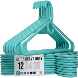 NEATERIZE Ultra Heavy Duty Plastic Clothes Hangers - Aqua - Durable Coat, Suit and Clothes Hanger. Perchas De Ropa (12 Pack - Aqua)