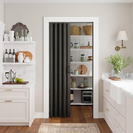 SmartStandard 32" x 80" Accordion Doors Interior, PVC Accordion Folding Doors for Doorway, Include Door, Mounting Hardware and Handle, Double-Layer for Closet Bathroom Basement, Black