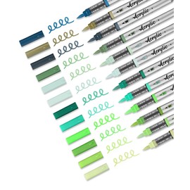 Mifuner Acrylic Paint Pens Set,12Colors Soft Brush Tip Acrylic Paint Markers, Direct-Liquid Ink System,Colored Marker Pen for Rocks,Wood,Ceramic,Canvas, Eggs DIY Painting Art Supplies.Grey Green
