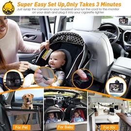DoHonest DoHonest Baby Car Camera for Backseat: HD 1080P Easy Setup Carseat Camera Rear Facing Infant - Clear Night Vision 360° Rotating Baby Car Monitor