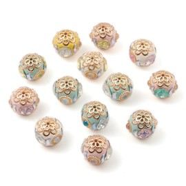 LiQunSweet - 5 abalorio coloridas de arcilla polimérica de Abacus Indonesia con diamantes de imitación con patrón de flores Rondelle, abalorio étnicas para bricolaje, joyería, pulseras, collares