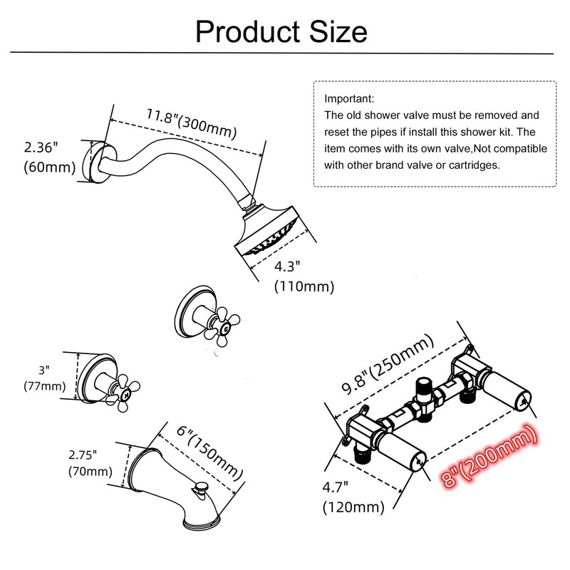 BEIYI 2 Handle Shower Faucet Set, Matte Black Two Handle