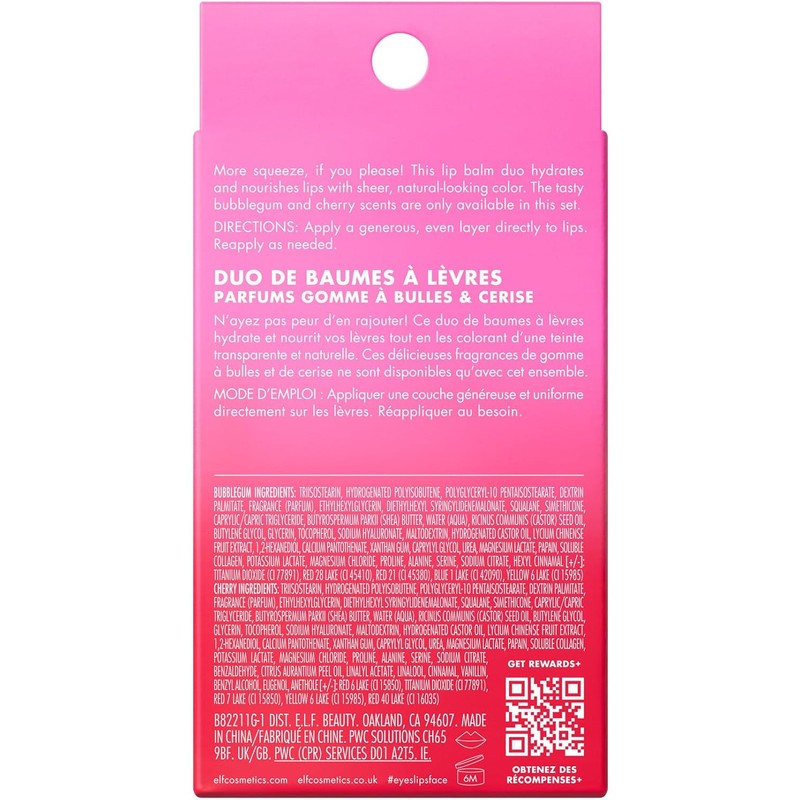 e.l.f. Squeeze Me More Lip Balm Duo Bubblegum & Cherry