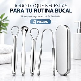Set de 4 Raspadores de Lengua de Acero Inoxidable con Estuche