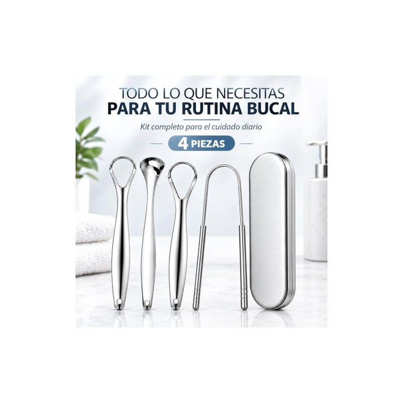 Set de 4 Raspadores de Lengua de Acero Inoxidable con