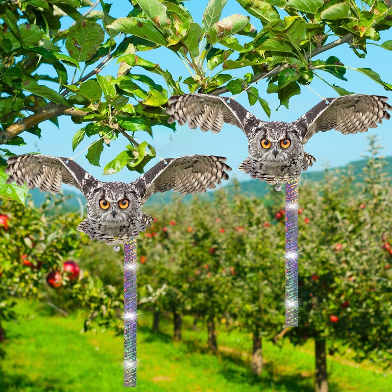 Lifreer 5PCS Bird Scare Hawk Fake Owl, Reflective Owl Hanging