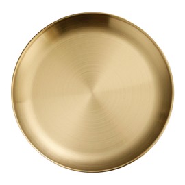 Xebslyti Round Stainless Steel Tray Dinner Dishes Plate Gold Decorative Plates Reusable Serving Tray for Home Kitchen Party (L 180ml)