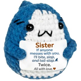 Krinisou Funny Birthday Gifts for Sister from Sister Brother, Cute Inspirational Positive Animals Crochet Shark Christmas Stocking Stuffers Presents