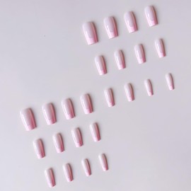 24 Pcs Press on Nails Medium Square & Press on Toenails Set,LINMEIZAI Fake Toe Nails Press ons Nail Tips Glue on Nails Kit Full Cover Acrylic False Nails with Pink French Nail Art Design for Women