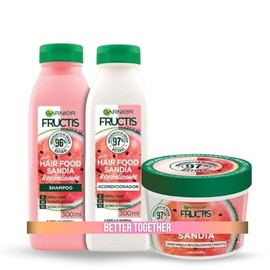 Kit Garnier Fructis Hair Food Sandía Revitalizante, Para Cabello Normal, Ingredientes Naturales, Fórmula Vegana Sin Siliconas, Shampoo 300 ml, Acondicionador 300 ml y Mascarilla 350 ml