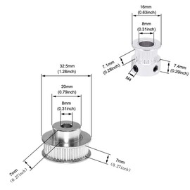 TUZUK TUZUK 2PCS Set GT2 Synchronous Wheel 20&48 Teeth 8mm Bore Aluminum Timing Pulley with 2PCS Length 200mm Width 6mm Belt (20-48T-8B-6)