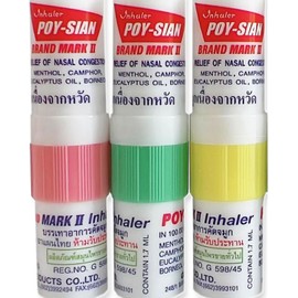 POY-SIAN Mark II Menthol Aromatherapy Nasal Inhaler, Natural Herbal Remedy with Cooling Essential Oils Poysian (Pack of 3)