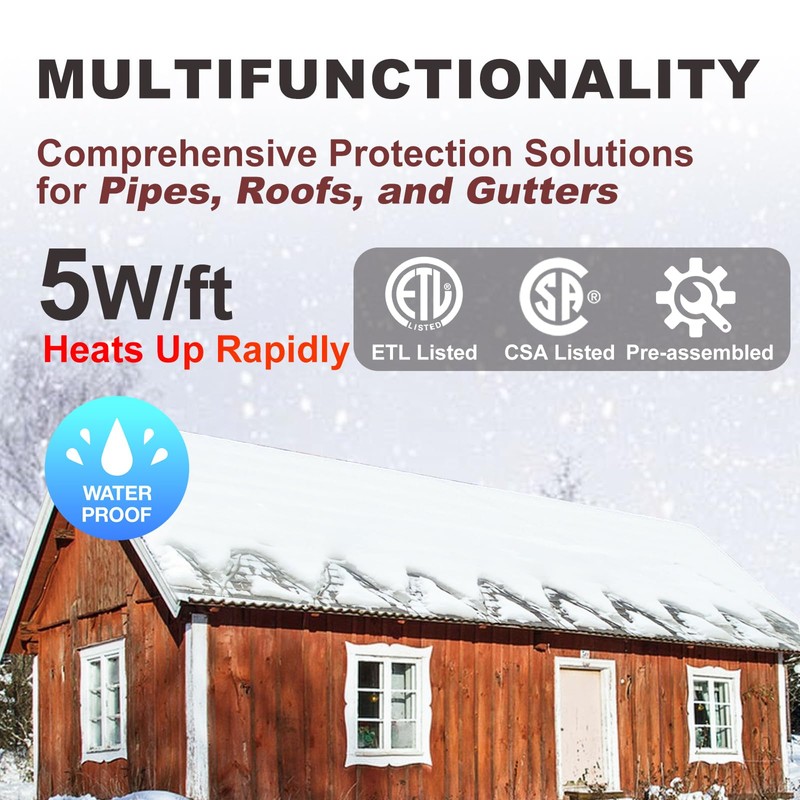 TOPDURE TDRD 100 feet Roof & Gutter Snow De-Icing Kit,