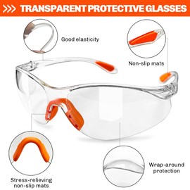 12 Packs Orange Safety Glasses for Men and Women - Clear Working Glasses and Goggles for Ultimate Eye Protection