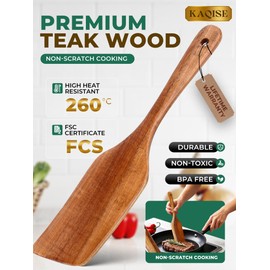 KAQISE Handmade Wooden Spatulas for Cooking, Heat Resistant Teak Wood Spatula and Turner of Different Size, Nonstick Wooden Utensil Set for Kitchen Cooking (5Pcs)