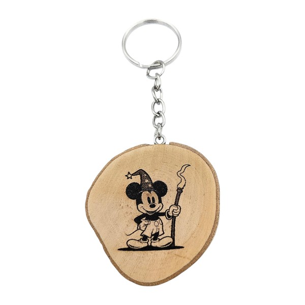 Promotech Mickey the Wizard Handmade Laser Engraved Unique Wooden Keyring