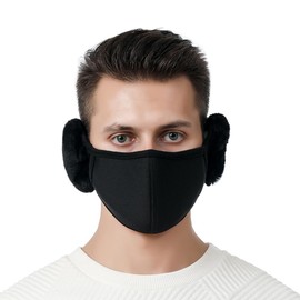 TecHong Unisex Winter Warm Windproof Mask with Fluffy Ear Covers - Thick Dustproof Breathable Mouth Cover Half Face Earflaps