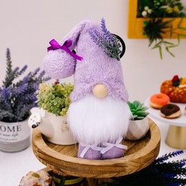 zhuja Mother's Day Flower Gnome Lavender Swedish Gnomes Decorations for Home Pastel Purple Spring Tiered Tray Tomte Plush Decor Mother Gifts Faceless Doll Desktop Gift for Women Family Friend (D1)