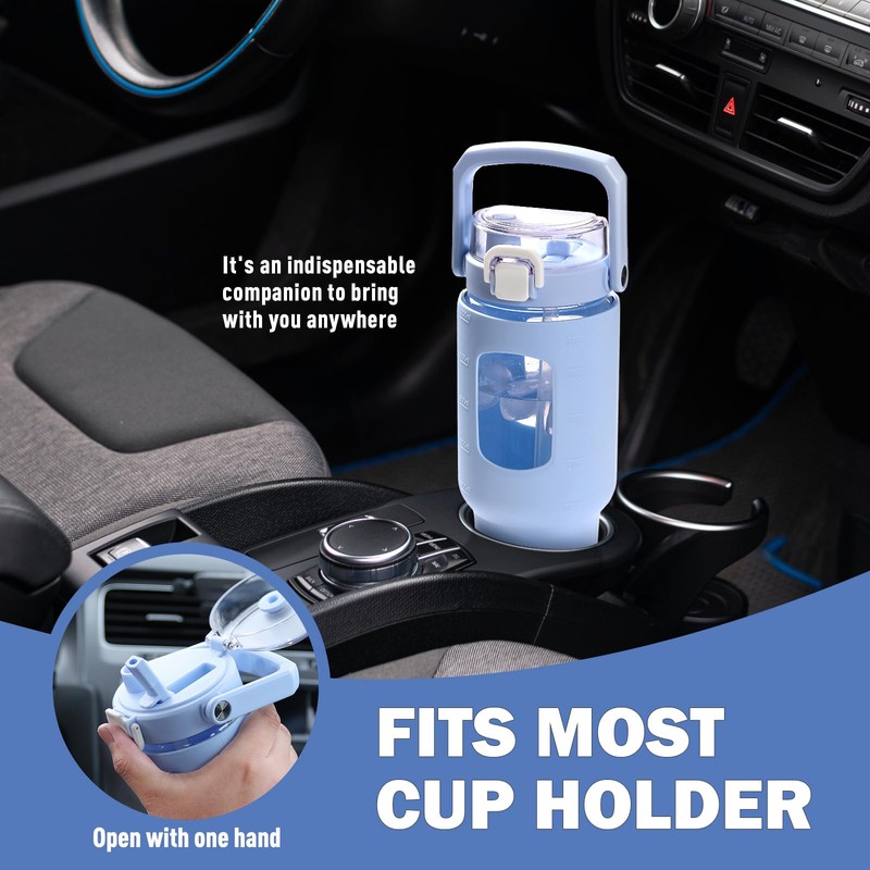 BLUEGO 40 oz Glass Water Bottle With Straw, Leakproof With