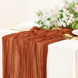 Table Runner Cheesecloth 10 FT Boho Rustic Table Runner Gauze for Wedding Spring Decor Cheese Cloth for Baby Shower Birthday Home Decor (Rusty Red, 1 Pack)