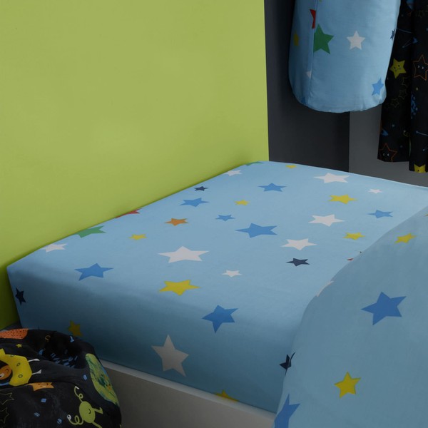Happy Linen Company Girls Boys Kids Alien Adventure Outer Space Navy Blue Toddler Cot Bed Fitted Sheet Bedding