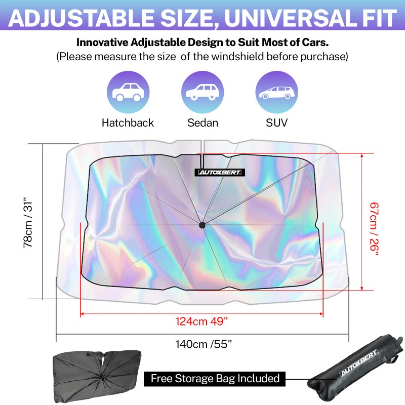AUTOXBERT 3xWindshield Sun Shade Foldable Car Umbrella Front Side Window
