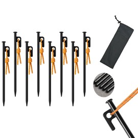 Camping Stakes Pack Tent Stakes Tent Stakes Heavy Duty with Storage Bag, Forged Steel Tent Pegs for Camping Unbreakable and Inflexible(8pcs Stakes) (25CM)