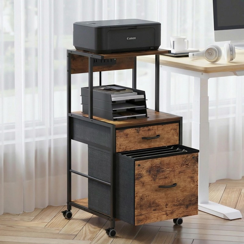 VonDream Printer Stand with Charging Station, File Cabinet for Home