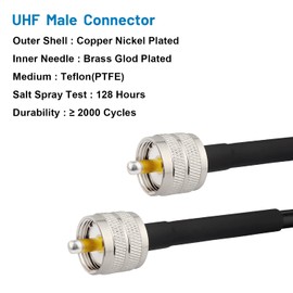 XRDS-RF PL-259 Male CB Coax Cable 50ft, 50 ohm RG8X PL-259 UHF Male Low Loss Coaxial Cable for HAM & CB Radio, Antenna Analyzer, Dummy Load, AIS Antenna, SWR Meter