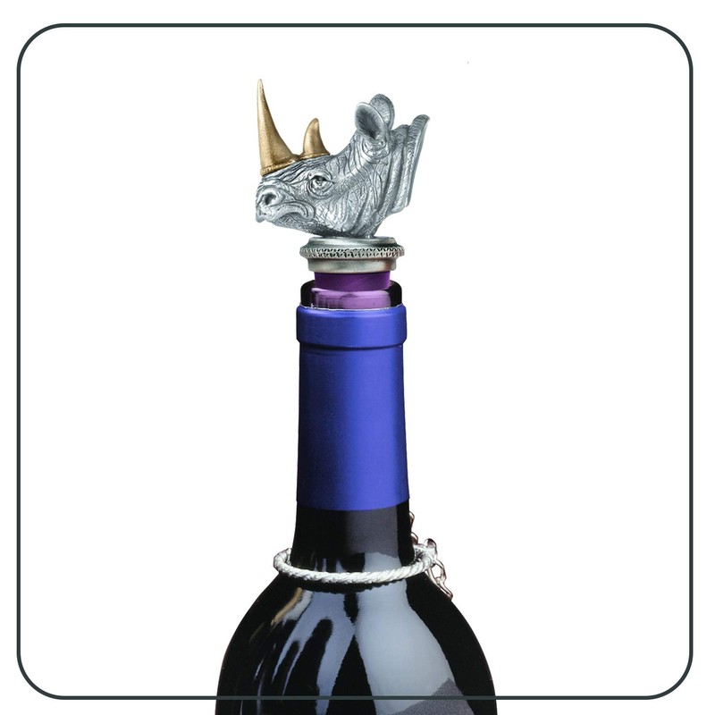 Rhinocerous Bottle Stopper with Brass Horns | Bottle Topper for