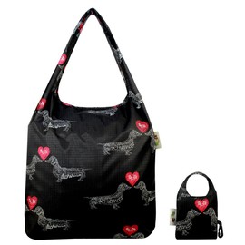 Re-Uz Trendy Folding Reusable Waterproof Carrier Shopper Supermarket Gym Swim Grocery Tote Bag - I Love Dachshunds