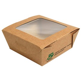 PAPSTAR Pure Delicatessen Box, Square, 350 ml, Brown, FSC-Certified Fresh Fibre Cardboard, Viewing Window, Pack of 1 (87250)
