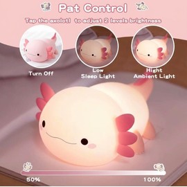 Cute Axolotl Silicone Night Light, Soft LED Nursery Lamp for Kids Bedside